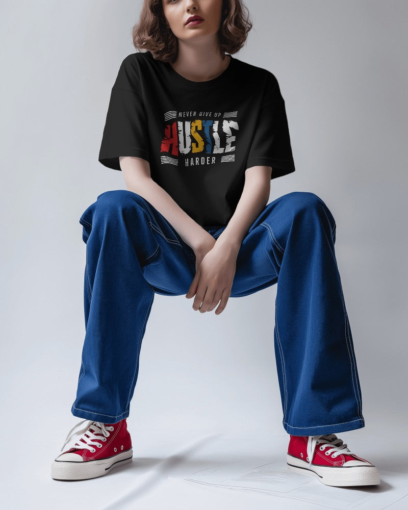 Buy HUSTLE HARD || Oversized girls t-shirts Online