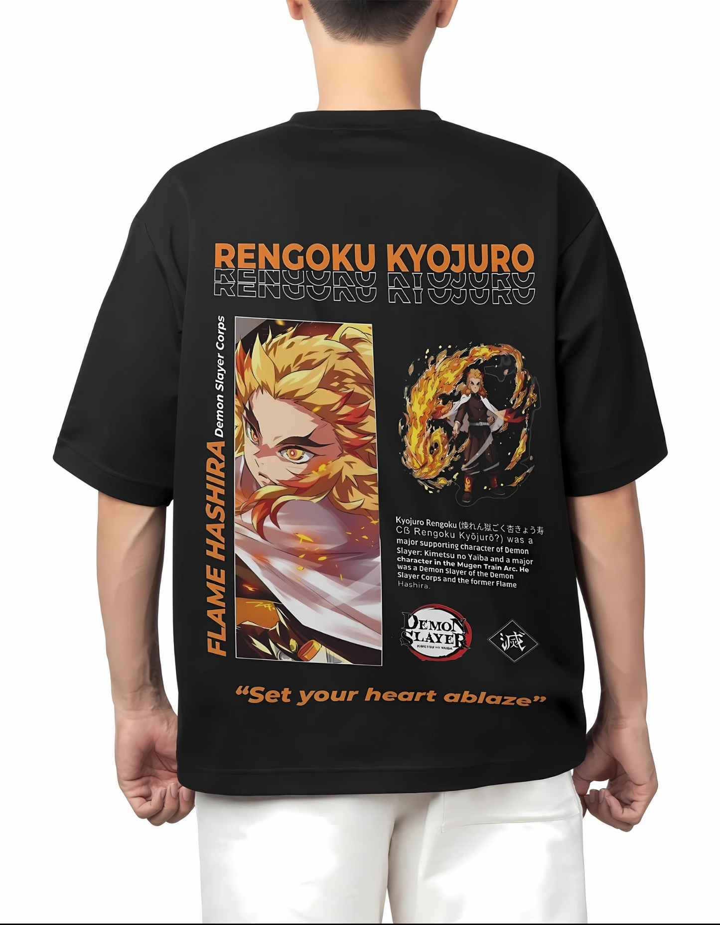 RENGOKU KYOJURO / FLAME  HASHIRA designed oversized t-shirt. 210 GSM pure cotton. According to your comfort and style.