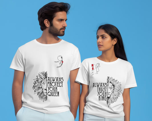 Bouncy Toonz Couple T Shirts for Couple-Husband Wife Matching Dress-Couple Tshirt Combo- Regular Fit Cotton Round Neck Half Sleeve (cus-Couple-Initials)